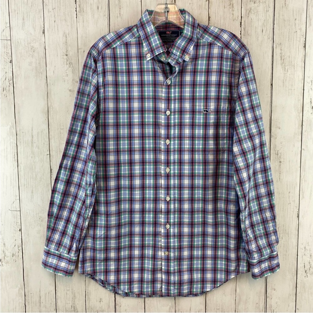 Vineyard Vines Multi Flounder Plaid Slim-Fit Tucker Shirt Cotton Size Medium